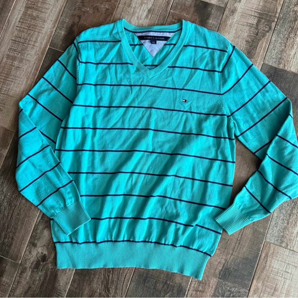 Tommy Hilfiger men’s  Turquoise Striped Sweater